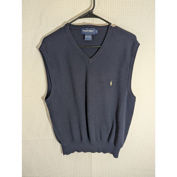 Polo Golf Ralph Lauren L Navy Cotton Knit Vest Men’s Sleeveless Sweater Vintage - Picture 1 of 3